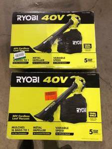 Lot of 2 RYOBI 40V Vac Attack Cordless Battery Leaf VacuumMulcher (Tool Only)  Customer Returns See Pictures