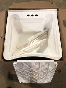 Glacier Bay All-in-One 24 in. x 24 in. 20 Gal. Freestanding Laundry Tub in White, with Non-Metallic Pull-Out Faucet in Chrome Customer Returns See Pictures