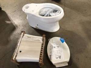 KOHLER Gleam 2-Piece Chair Height 1.28 GPF Single Flush Elongated Toilet in White      Customer Returns See Pictures