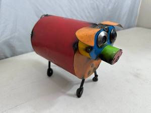 New Handmade Recycled Metal Art Pig