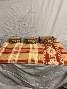 Decorative Quilt and 3 Wooden Boxes