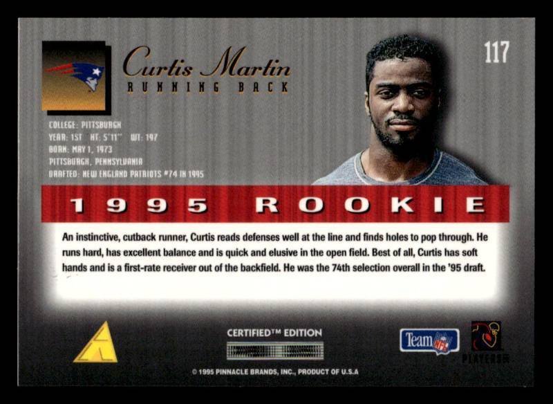 1995 Certified Curtis Martin Rookie Card #117
