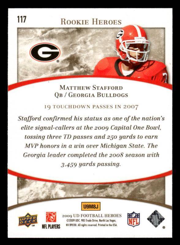2009 UD Heroes Matthew Stafford Rookie Card #117