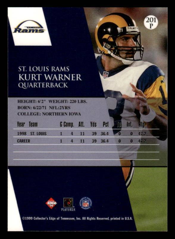 1999 Collectors Edge Kurt Warner Rookie Card #201
