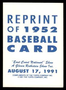 1991 Topps East Cost National 1952 Topps Mickey Mantle Rookie Reprint
