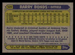1987 Topps Barry Bonds Rookie #320