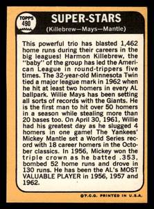1968 Topps Super Stars Killebrew, Willie Mays & Mickey Mantle #490 High Grade Condition.