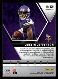 2020 Mosaic Silver Mosaic Justin Jefferson Rookie #209