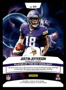 2020 Panini Holofoil Justin Jefferson Rookie #63 Serial #3799