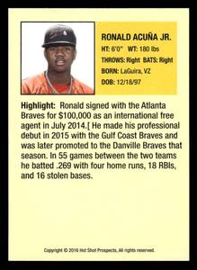 2016 Hot Shot Prospects Ronald Acuna Jr. Rookie Card