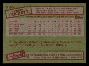 1985 Topps Kirby Puckett Rookie Card #536