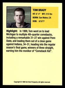 1999 Hot Shot Prospects Tom Brady Rookie Card