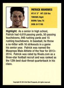 2014 Hot Prospects Patrick Mahomes Rookie Card