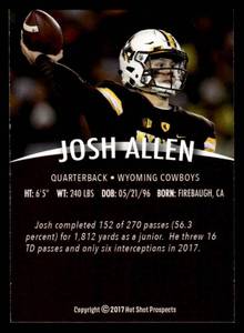 2017 Hot Shot Prospects Josh Allen Rookie Card