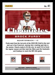 2022 Chronicles Aqua Brock Purdy Rookie #41