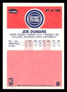 1986 Fleer Joe Dumars Rookie #27