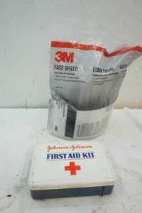 lot 117 image: Face shields and first aid kit