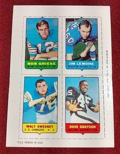 1969 Topps Four-in-One Football Card - Griese, Etc.