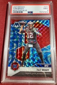 2021 Mosaic Reactive Blue Tom Brady Card - PSA 9