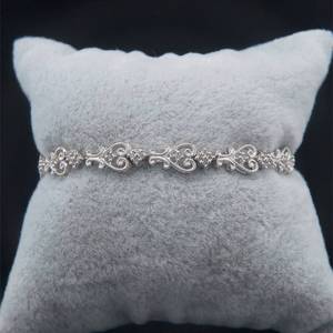 lot 31 image: Diamond Ornate Vintage Style Ornate Heart Link Bracelet in 14k White Gold $2,390 Retail