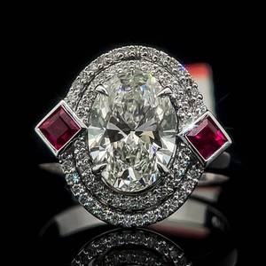 lot 6 image: 2.83 Carat Oval Diamond Halo & Natural Ruby Vintage Style Ring in 18k White Gold $7,250 Retail VIDEO