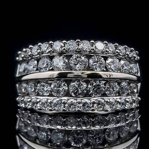 lot 12 image: 3.50 Carat Four-Row Diamond Tapered Cluster Ring in 14k White Gold - Beautiful Anniversary Style $6,500 Retail VIDEO