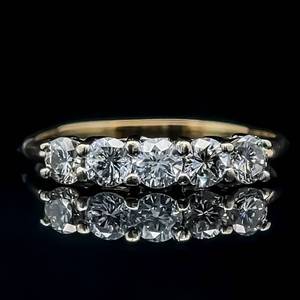 lot 14 image: 1.00 Carat Round Brilliant Diamond Five-Stone Anniversary Style Ring in 14k Yellow Gold - Slim Silhouette, Raised Profile $3,480 Retail VIDEO