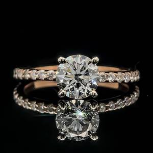 lot 21B image: 1.40 Carat Round Brilliant Diamond Solitaire & Pave Engagement Ring in 14k Rose Gold $3,750 Retail VIDEO