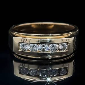 lot 29 image: Mens 0.75 Carat Diamond Channel Comfort Fit Beveled Edge Ring in 14k Yellow Gold $2,200 Retail VIDEO