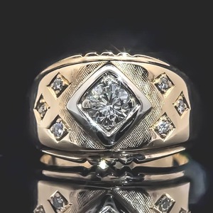 lot 30B image: 0.45 Carat Diamond Checkerboard Design Engraved Ring in 14k Yellow Gold $2,450 Retail VIDEO