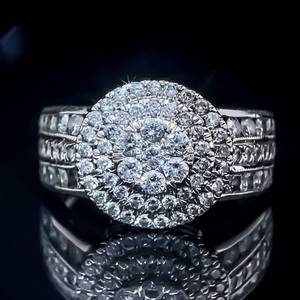 lot 32B image: Big Sparkle 2.00 Carat Diamond Illusion Cluster Halo & Multi-Row Diamond Ring in 14k White Gold $3,600 Retail VIDEO