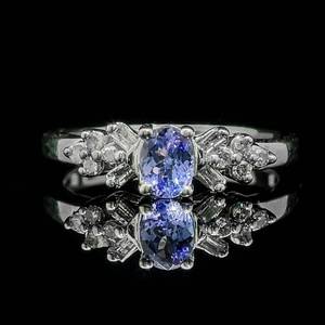 lot 56B image: Natural Tanzanite & Diamond Petite Leaf & Vine Cluster Ring in White Gold $1,440 Retail