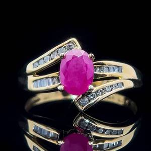 lot 59B image: 0.25 Carat Oval Natural Ruby & Diamond Channel Multi-Row Bypass Ring in 14k Yellow Gold $1,220 Retail