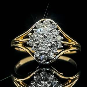 lot 67B image: 0.50 Carat Diamond Cluster Open Wire Split Shank Ring in 14k Yellow Gold