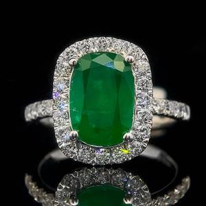 lot 7 image: 3.90 Carat Natural Emerald & Diamond Halo Cluster Ring in Platinum w GIA Report and Appraisal $21,860 VIDEO