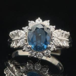 lot 9 image: 2.74 Carat Natural Blue Sapphire & Diamond Vine & Leaf Cluster Ring in Platinum w GIA Report & Appraisal $15,620.00 VIDEO