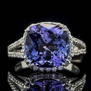 lot 26 image: Brand New 5.31 Carat Natural Tanzanite & Diamond Cushion Halo Split Shank Cocktail Ring in 14k White Gold w Appraisal $16,820 VIDEO