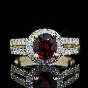 lot 30 image: Natural Red Spinel & Diamond Halo Split Shank Ring in 14k Yellow Gold w Appraisal $5,215 VIDEO