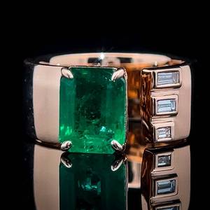 lot 39 image: 2.44 Carat Natural Emerald Octagon & Diamond Baguette Open Cuff Ring in 14k Rose Gold w Appraisal $15,820 VIDEO