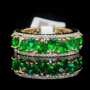lot 40 image: Spectacular & High Quality Natural Emerald & Diamond Triple Row Ring in 14k Yellow Gold w Appraisal $19,380 VIDEO