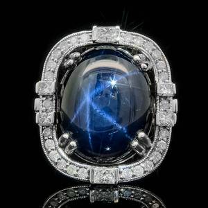lot 43 image: Bold and Breathtaking 24.57 Carat Natural Star Sapphire & Diamond Halo Ring in 14k White Gold w Appraisal $9,280 VIDEO