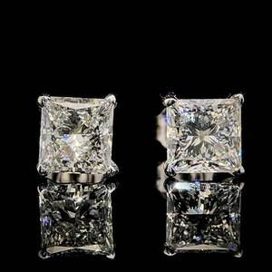 lot 20 image: 2.09 Carat Princess Diamond Solitaire 4-Prong Martini Stud Earrings in 14k White Gold $4,400 Retail VIDEO
