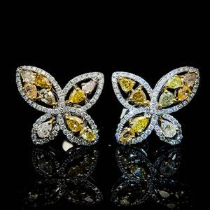 lot 45 image: 2.68 Carat Fancy Color & White Diamond Floral Butterfly Earrings in 18k White w Appraisal $14,100 VIDEO