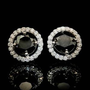 lot 46 image: Large 5.55 Carat Fancy Black & White Diamond Round Halo Stud Earrings in 14k White Gold w Appraisal $6,820 VIDEO