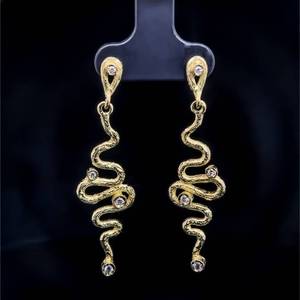 lot 60 image: Glittering Diamond Slithering Snake Dangle Drop Earrings in 18k Brushed Yellow Gold $1,480 Retail