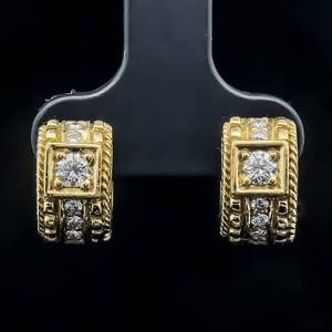 lot 47B image: High-End Luxury Designer Hallmark 0.50 Carat and Textured Rope Chunky Hoop Earrings in 18k Yellow Gold $3,600 Retail VIDEO