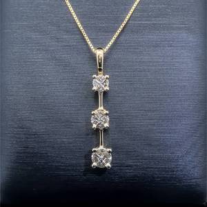 lot 26B image: 0.50 Carat Diamond Illusion Past, Present & Future Three-Stone Style Pendant in 14k Yellow Gold $2,440 Retail