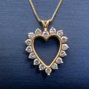 lot 52 image: 1.00 CARAT Sparkling Diamond Cluster Open Heart Halo Pendant in 14k Yellow Gold $2,450 Retail