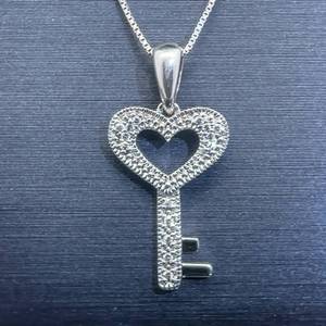 lot 72B image: Diamond Pendant Key to My Heart in 14k White Gold $799 Retail