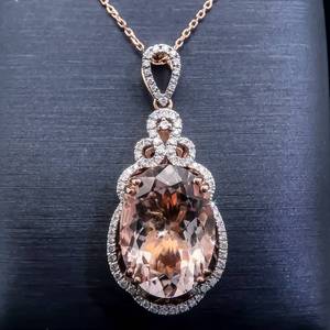 lot 28 image: Designer Oscar Friedman 11.47 Carat Natural Morganite & Diamond Drop Pendant in 14k Rose Gold Necklace w Appraisal $7,410 VIDEO